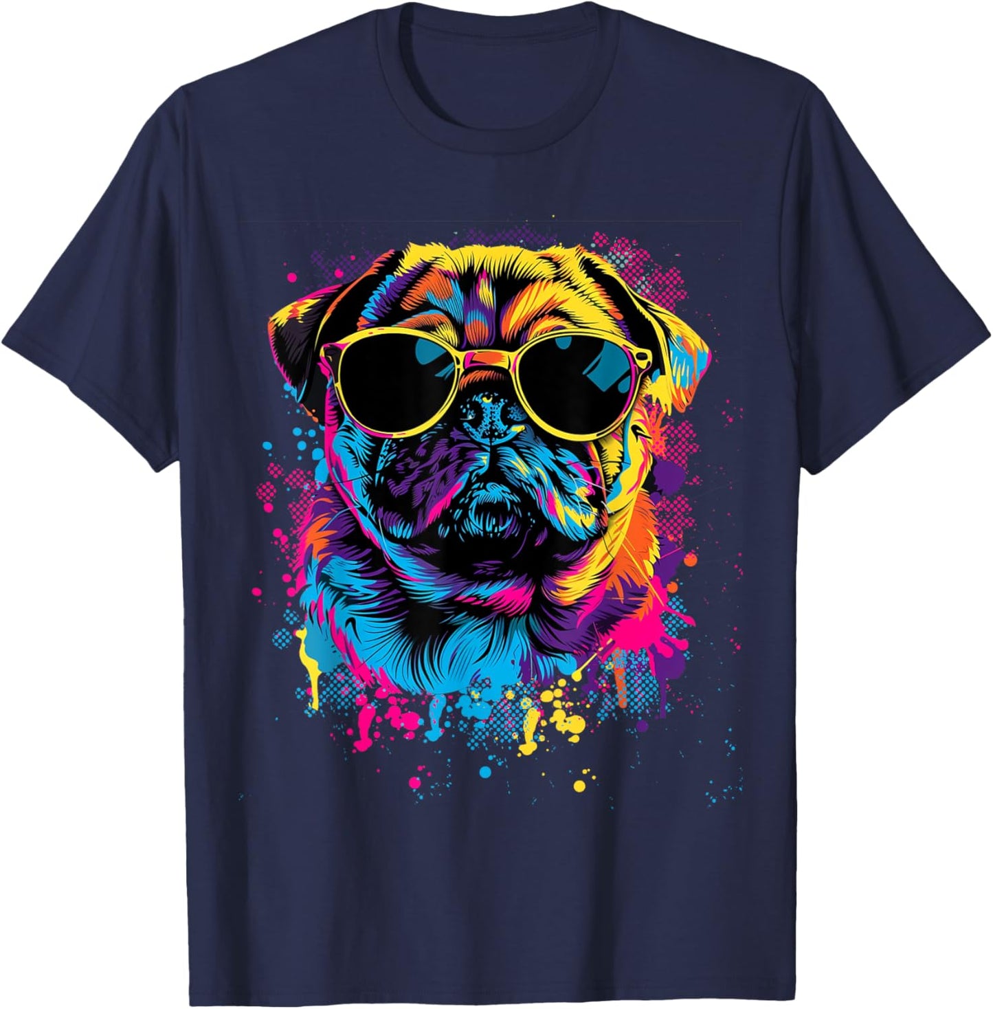 Pug Dog Lovers Design Colorful Pop Art Pug T-Shirt - T-Shirt | Navy