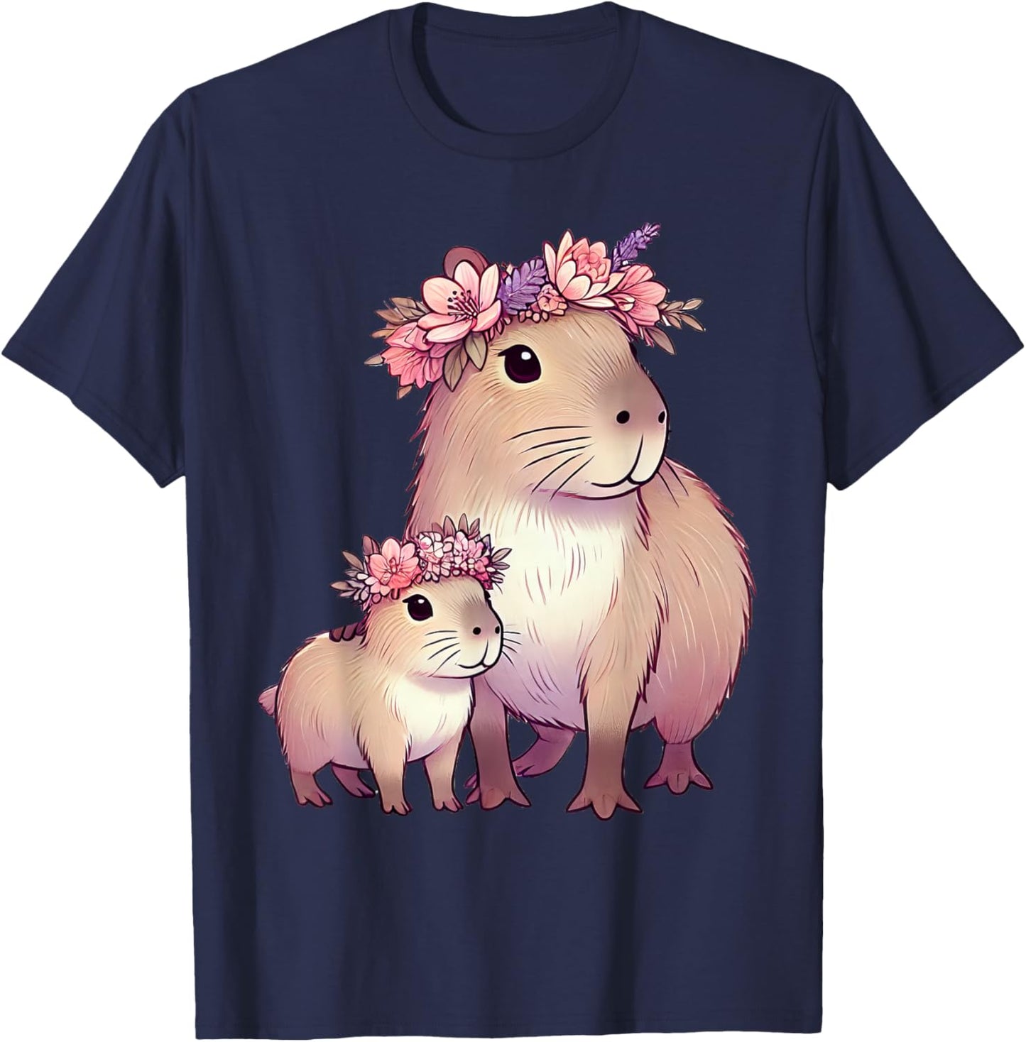 Capybara Mom Flower T-Shirt - T-Shirt | Navy