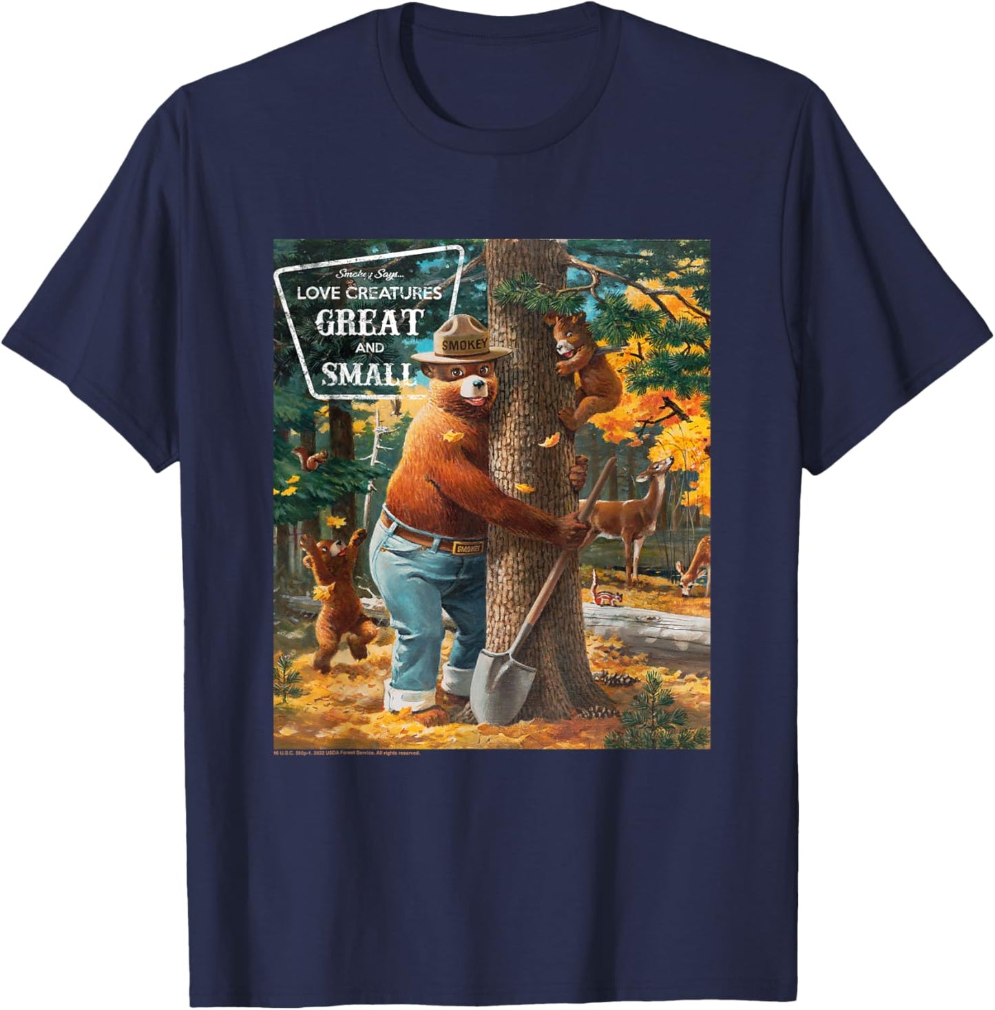 Smokey Bear Love Creatures Great And Small Tree Hug T-Shirt - T-Shirt | Navy