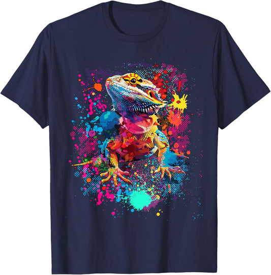 Bearded Dragon Lovers Colorful Pop Art Bearded Dragon T-Shirt - T-Shirt | Navy