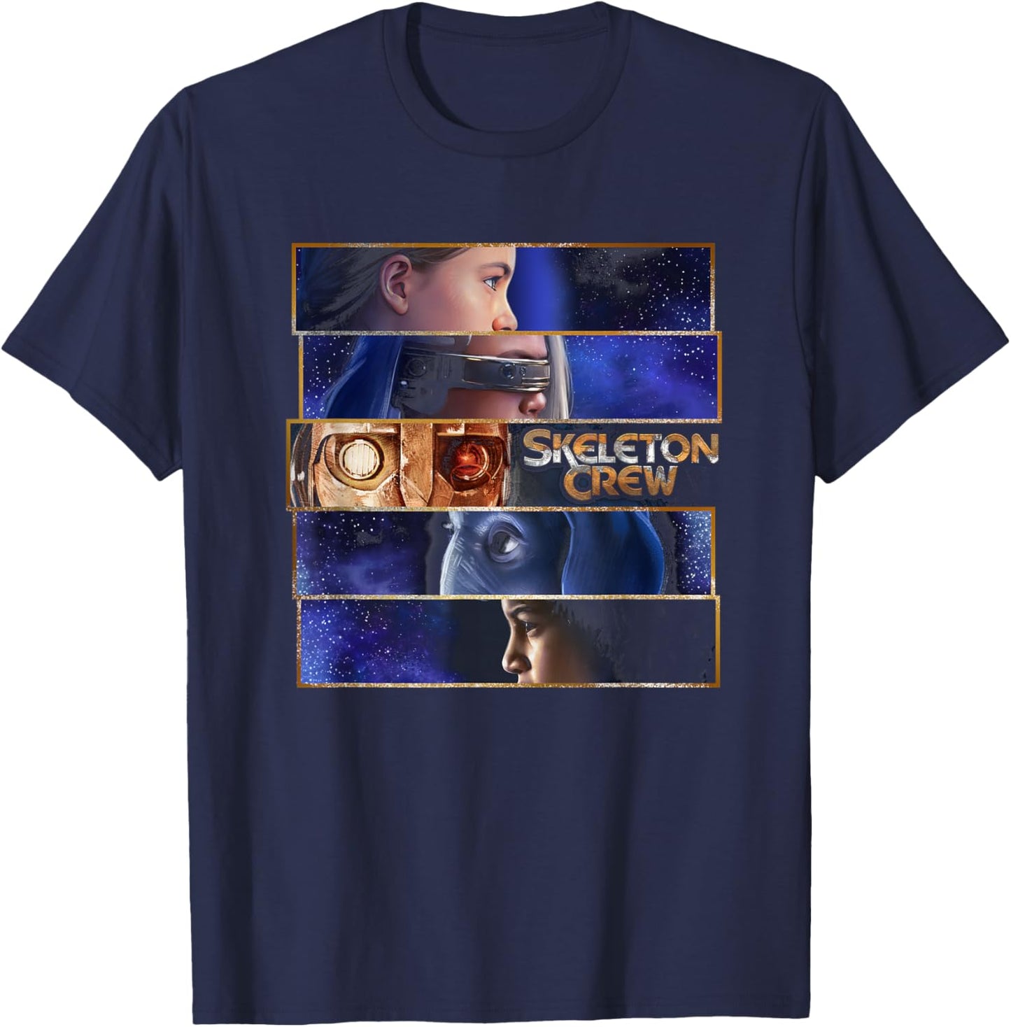 Star Wars Skeleton Crew Adventure Awaits Split Panels T-Shirt - T-Shirt | Navy