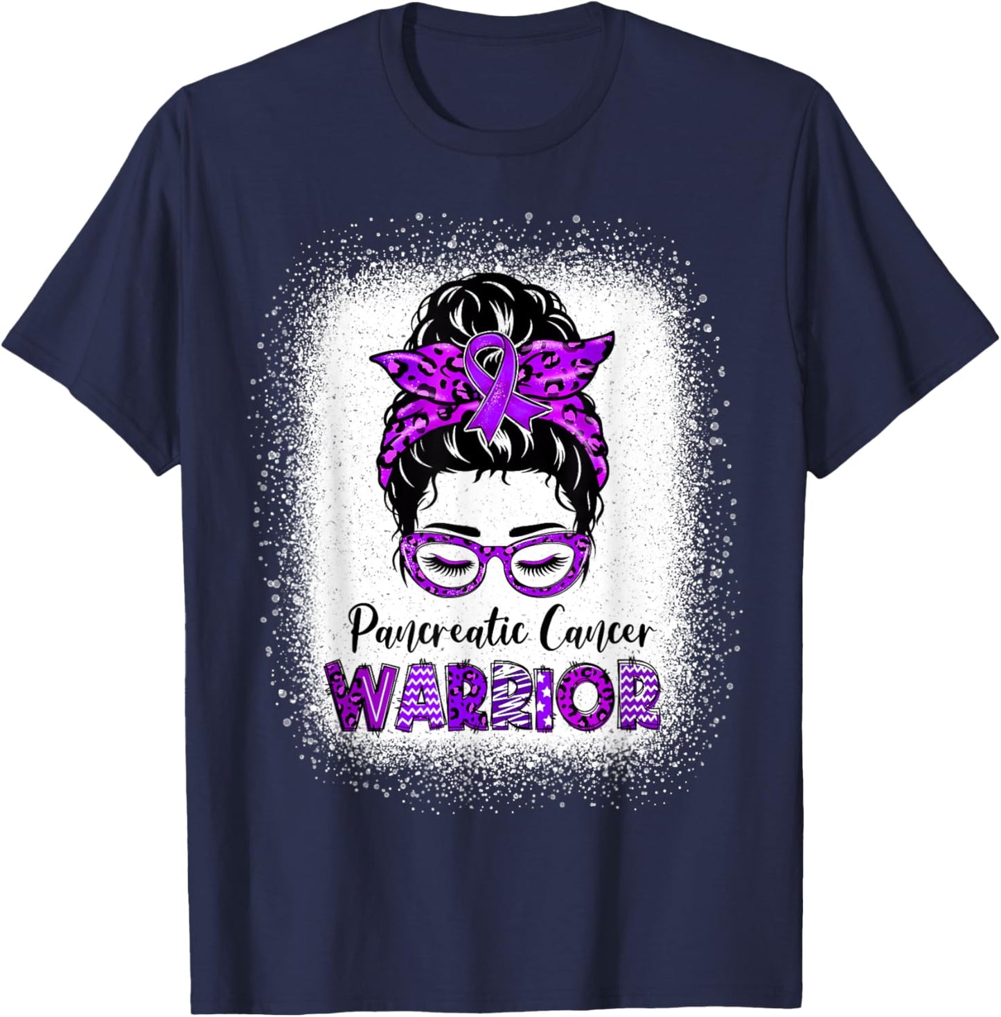 Pancreatic Cancer Awareness Messy Bun Purple Ribbon T-Shirt - T-Shirt | Navy