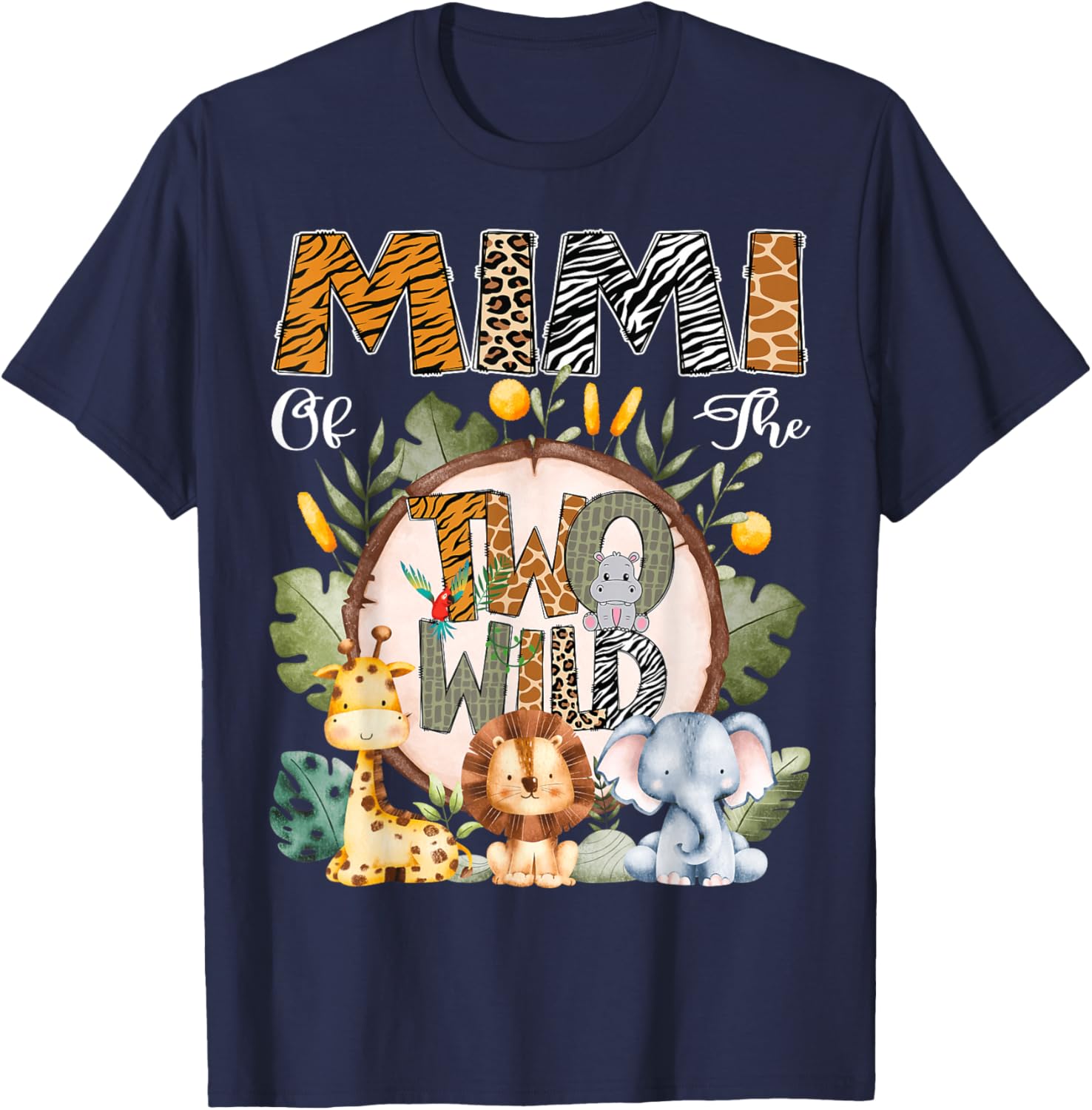 Mimi Of The Two Wild Animal Safari 2Nd Birthday Party T-Shirt - T-Shirt | Navy