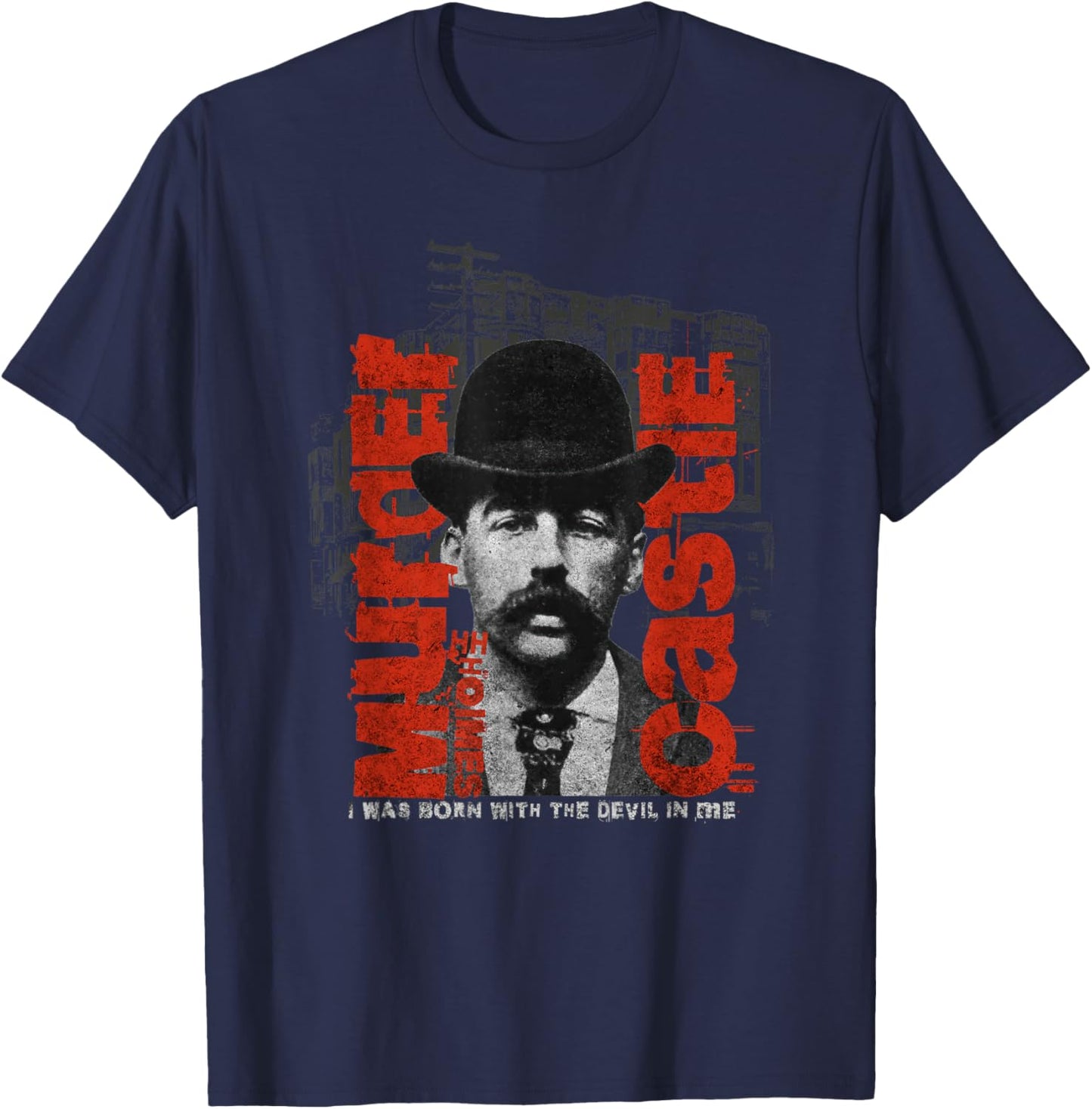 Vintage Horror MURDER CASTLE HH Holmes, Dark Streetwear T-Shirt - T-Shirt | Navy