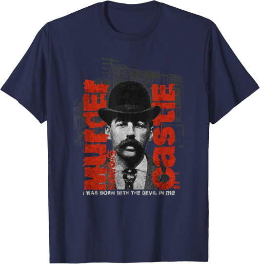 Vintage Horror MURDER CASTLE HH Holmes, Dark Streetwear T-Shirt - T-Shirt | Navy