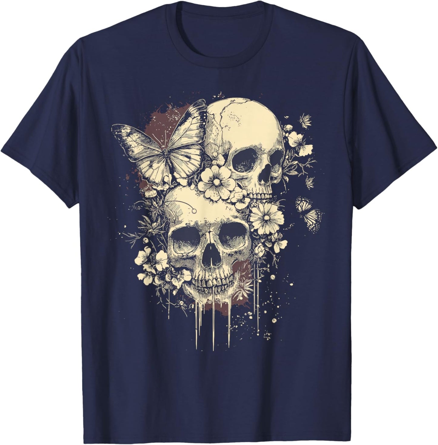 Fairy Grunge Fairycore Y2K Skulls Dainty Butterflies Gothic T-Shirt - T-Shirt | Navy