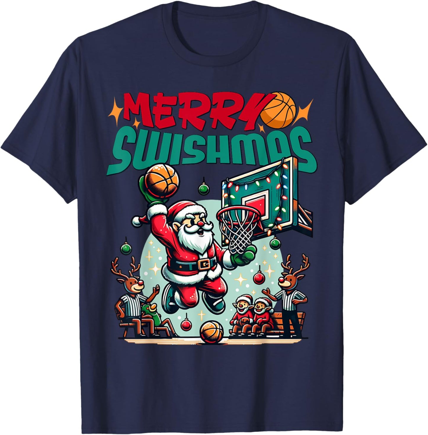 Merry Swishmas Christmas Xmas Basketball Funny T-Shirt - T-Shirt | Navy