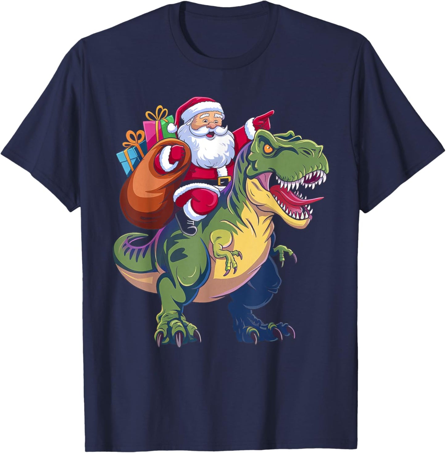 Christmas Santa Riding Dinosaur T-rex Boys Kids Toddler T-Shirt - T-Shirt | Navy