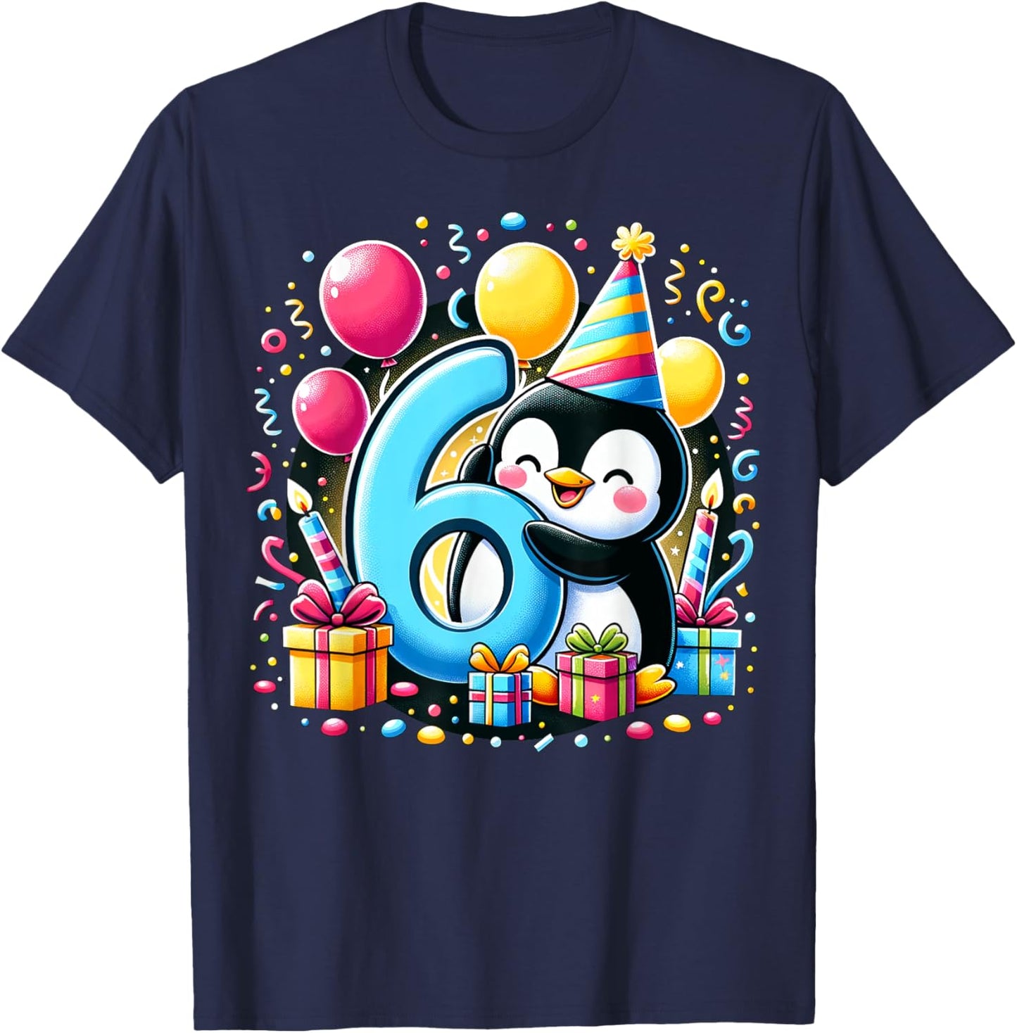 Kids Penguin Theme sixth Bday Party 6th Penguin Birthday T-Shirt - T-Shirt | Navy