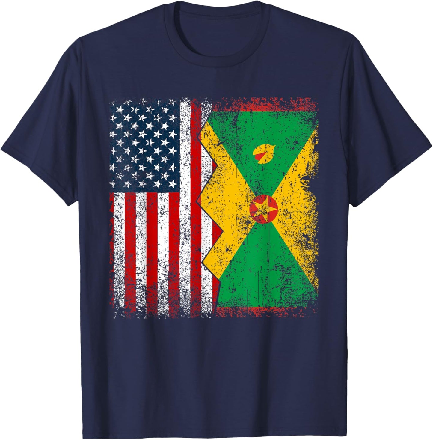Grenadian Roots | Half American Flag | America Grenada Flags T-Shirt - T-Shirt | Navy