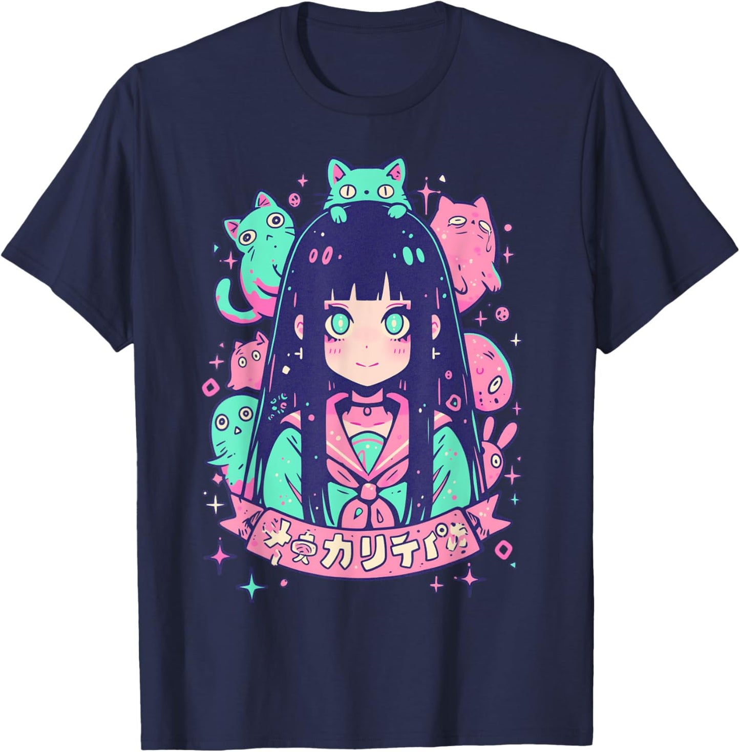 Goth Grunge Demon Anime Girl Waifu Horror Alt Aesthetic T-Shirt - T-Shirt | Navy