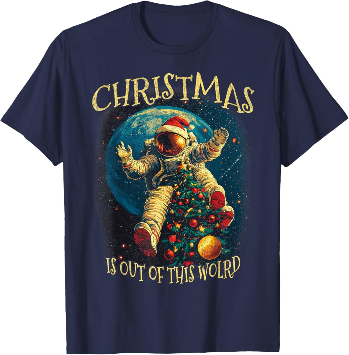 Funny Christmas Astronaut Holiday Xmas Space T-Shirt - T-Shirt | Navy