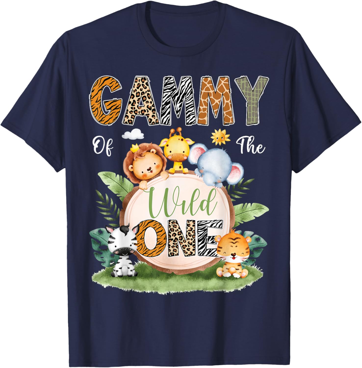 Gammy Of The Wild One 1St Birthday Kids Safari Jungle T-Shirt - T-Shirt | Navy