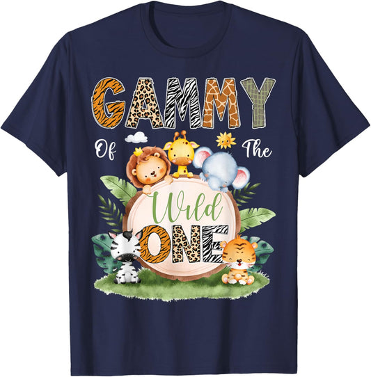 Gammy Of The Wild One 1St Birthday Kids Safari Jungle T-Shirt - T-Shirt | Navy
