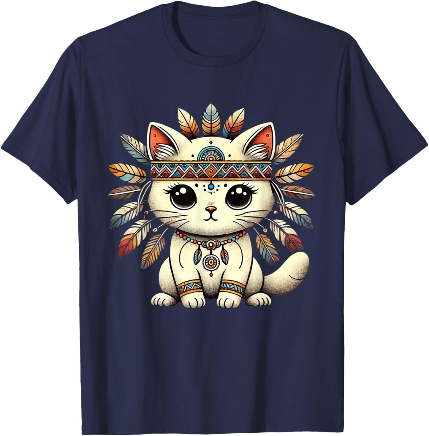 Native American Indian Cute Cat Culture and Heritage Women Kids T-Shirt - T-Shirt | Navy