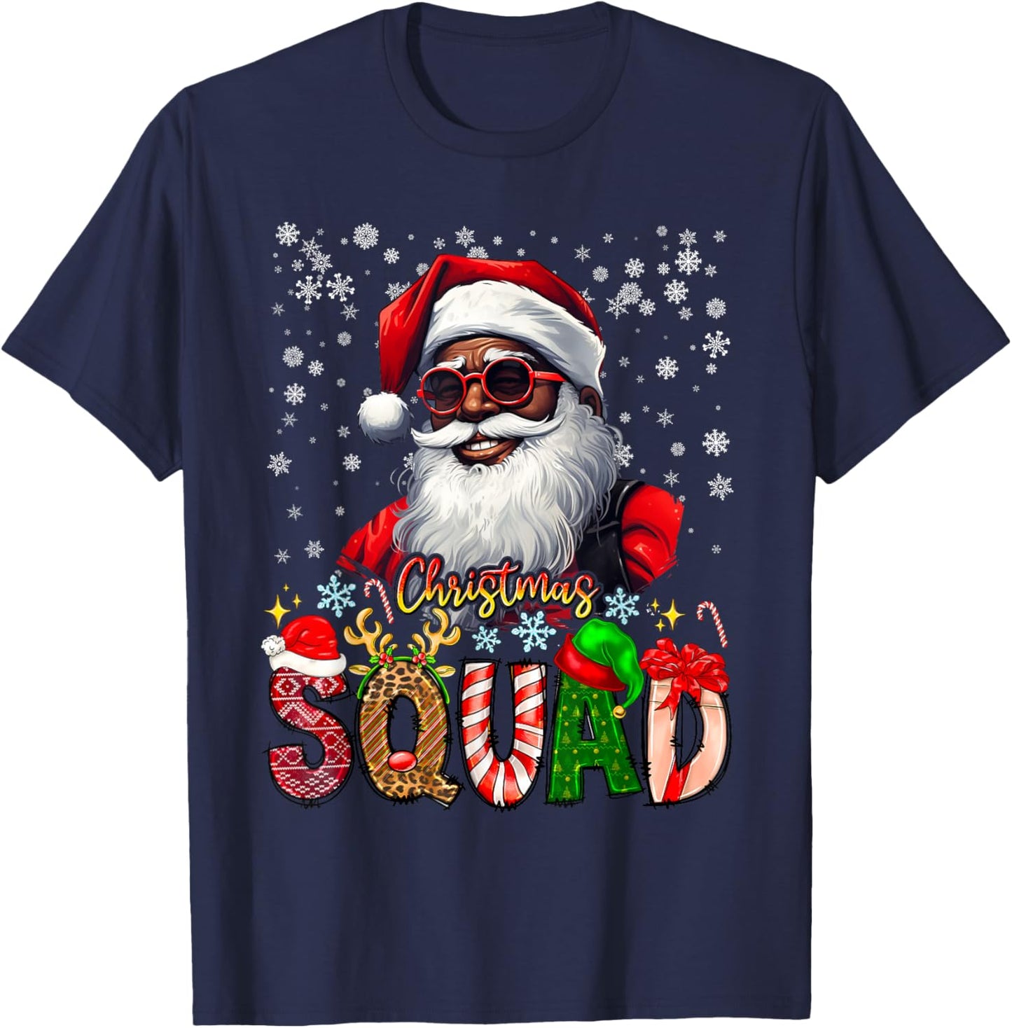 Christmas Squad Santa Afro Man Proud Black African American T-Shirt - T-Shirt | Navy