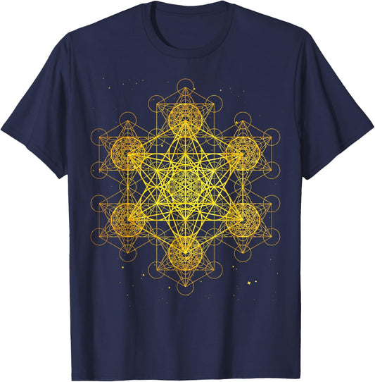 Beautiful Fractal Metatron’s Cube Sacred Geometry Spiritual T-Shirt - T-Shirt | Navy