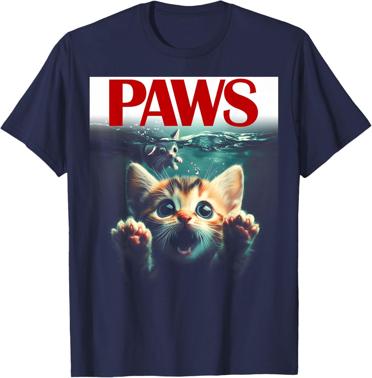 Paws cat and Mouse Funny and Cute Parody Kitten Lover T-Shirt - T-Shirt | Navy