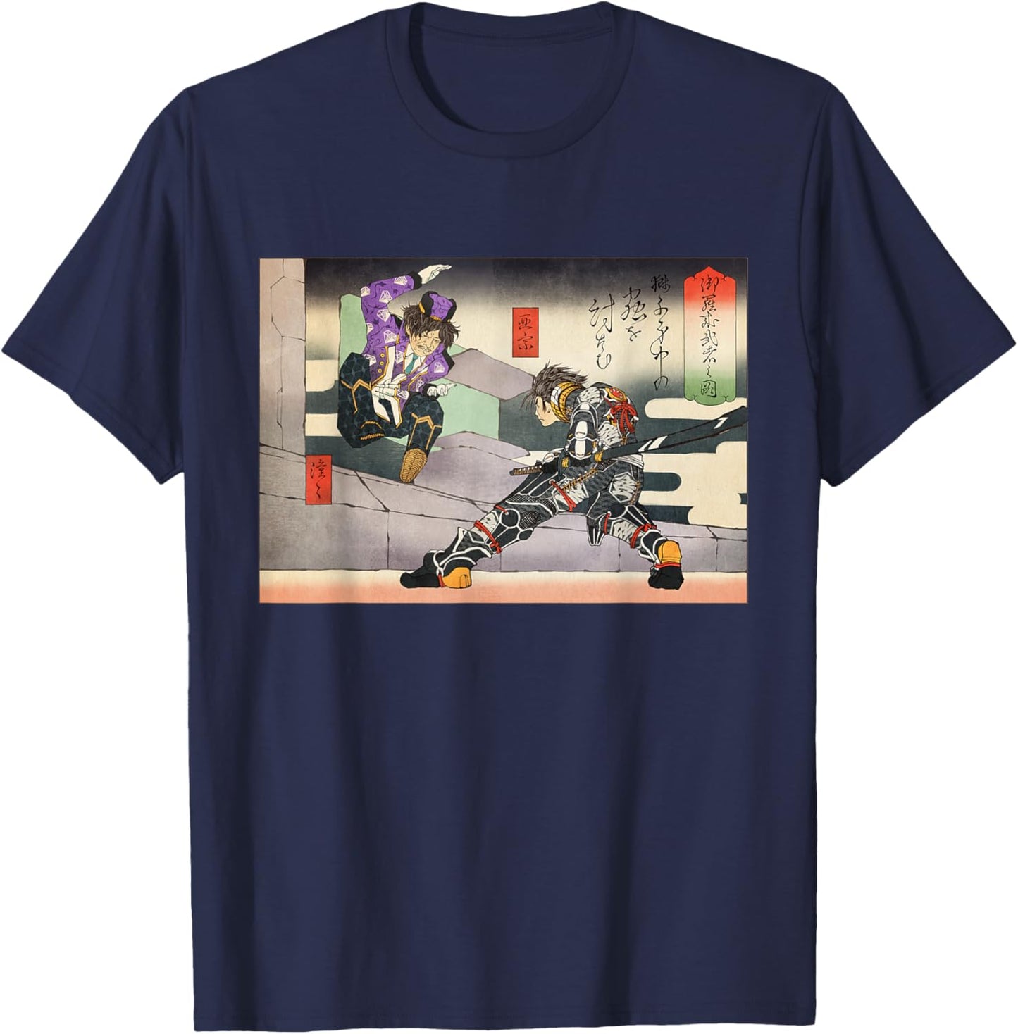 PSO2 Ash vs. Doudou Ukiyo-e Style T-Shirt - T-Shirt | Navy