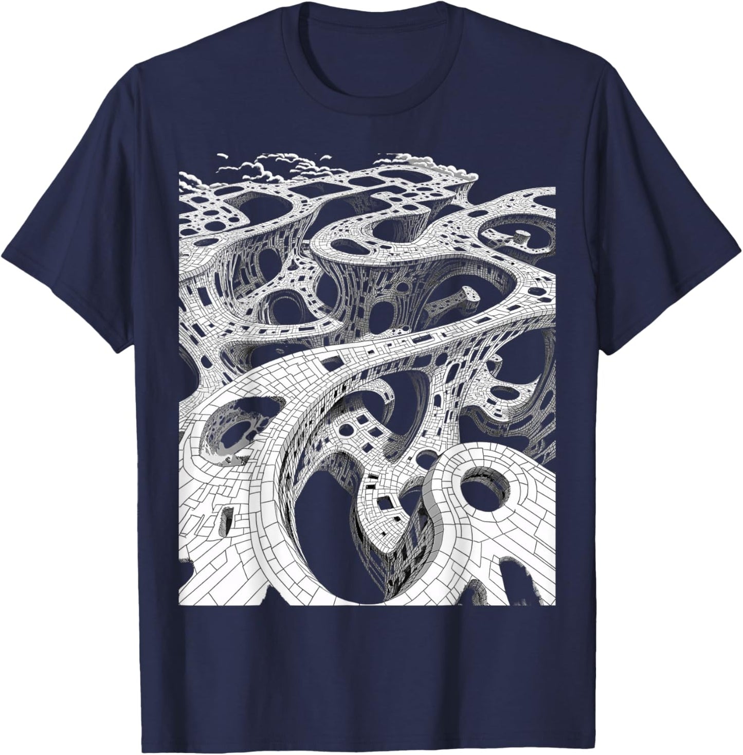 Surreal Black White Abstract Optical Illusion T-Shirt - T-Shirt | Navy
