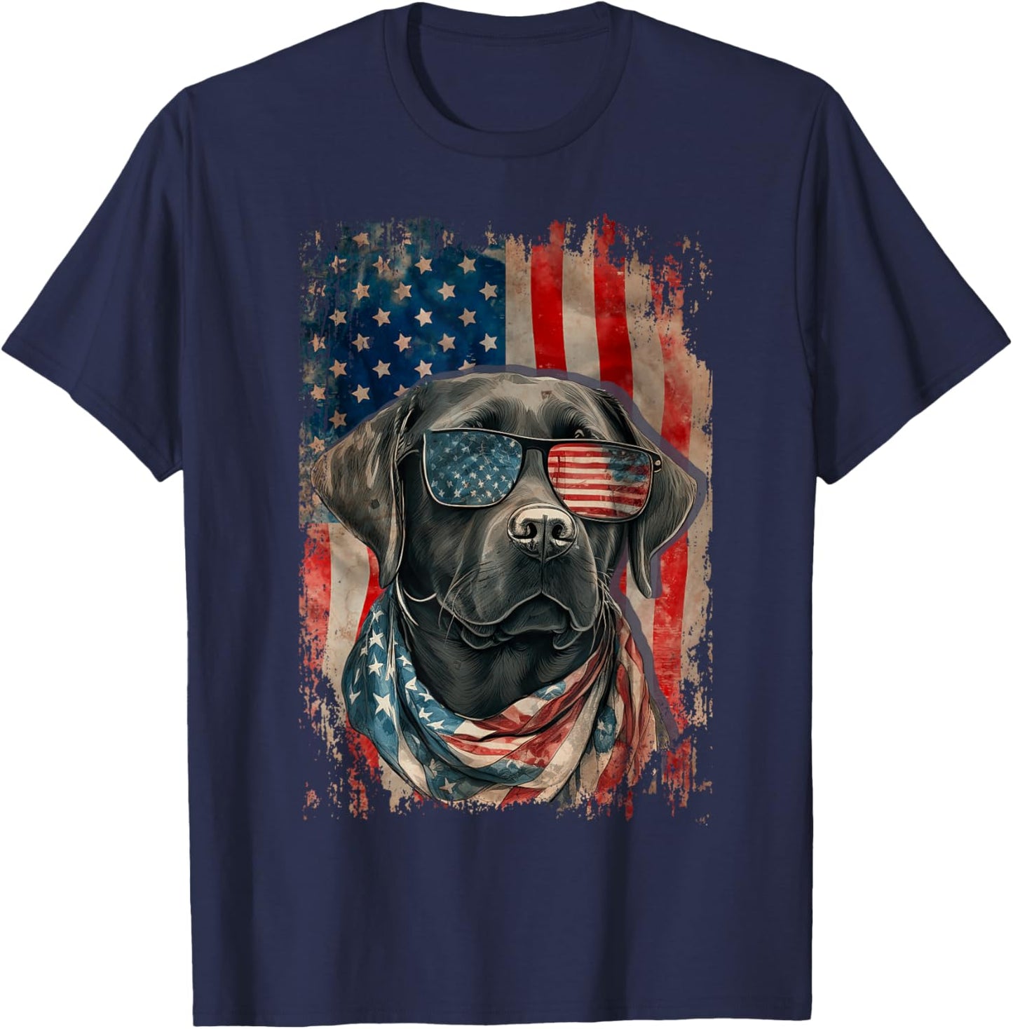 Black Labrador Retriever USA Flag Vintage Labrador Dog Lover T-Shirt - T-Shirt | Navy