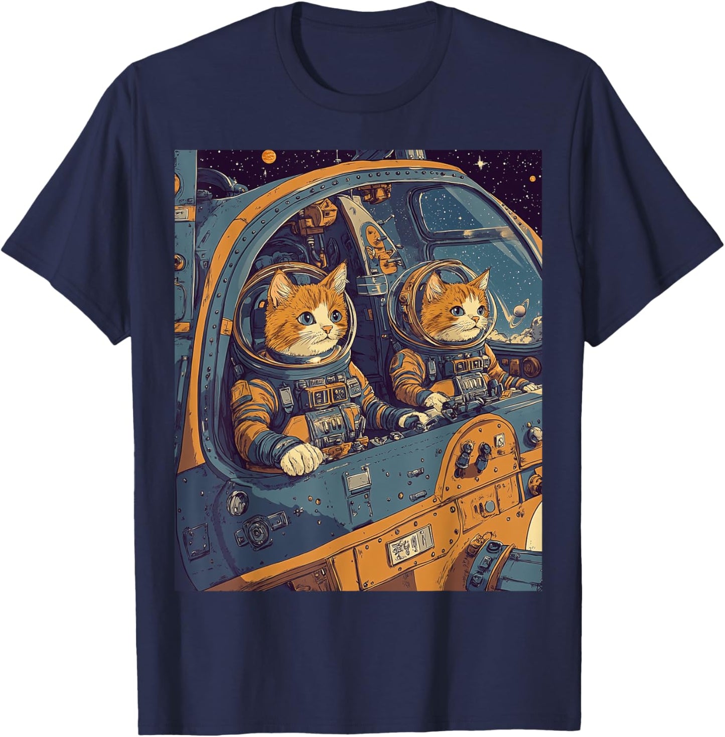 Two Cats Astronauts in Spacecraft T-Shirt - T-Shirt | Navy