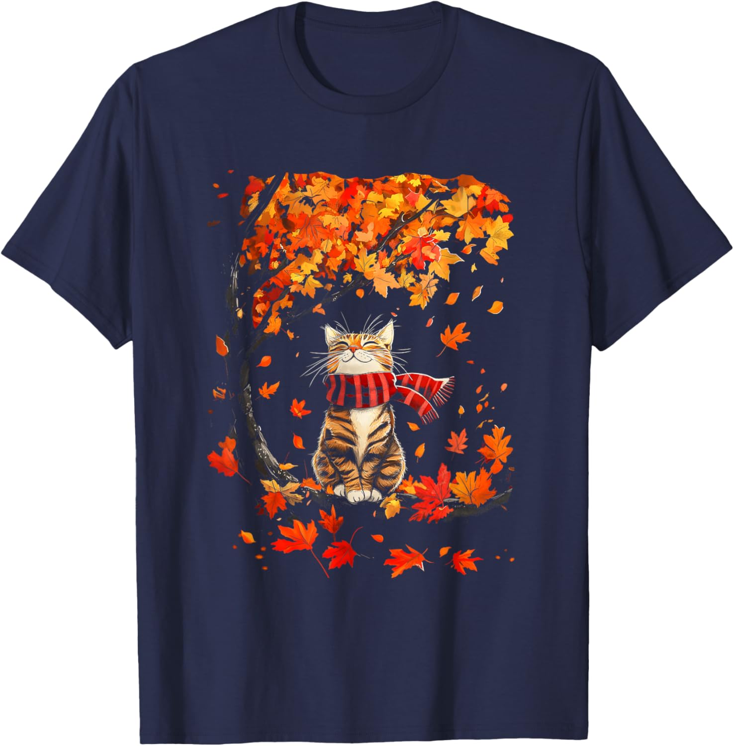 It's Fall Y'all Thanksgiving Cat Leaf Fall Tree Hello Autumn T-Shirt - T-Shirt | Navy