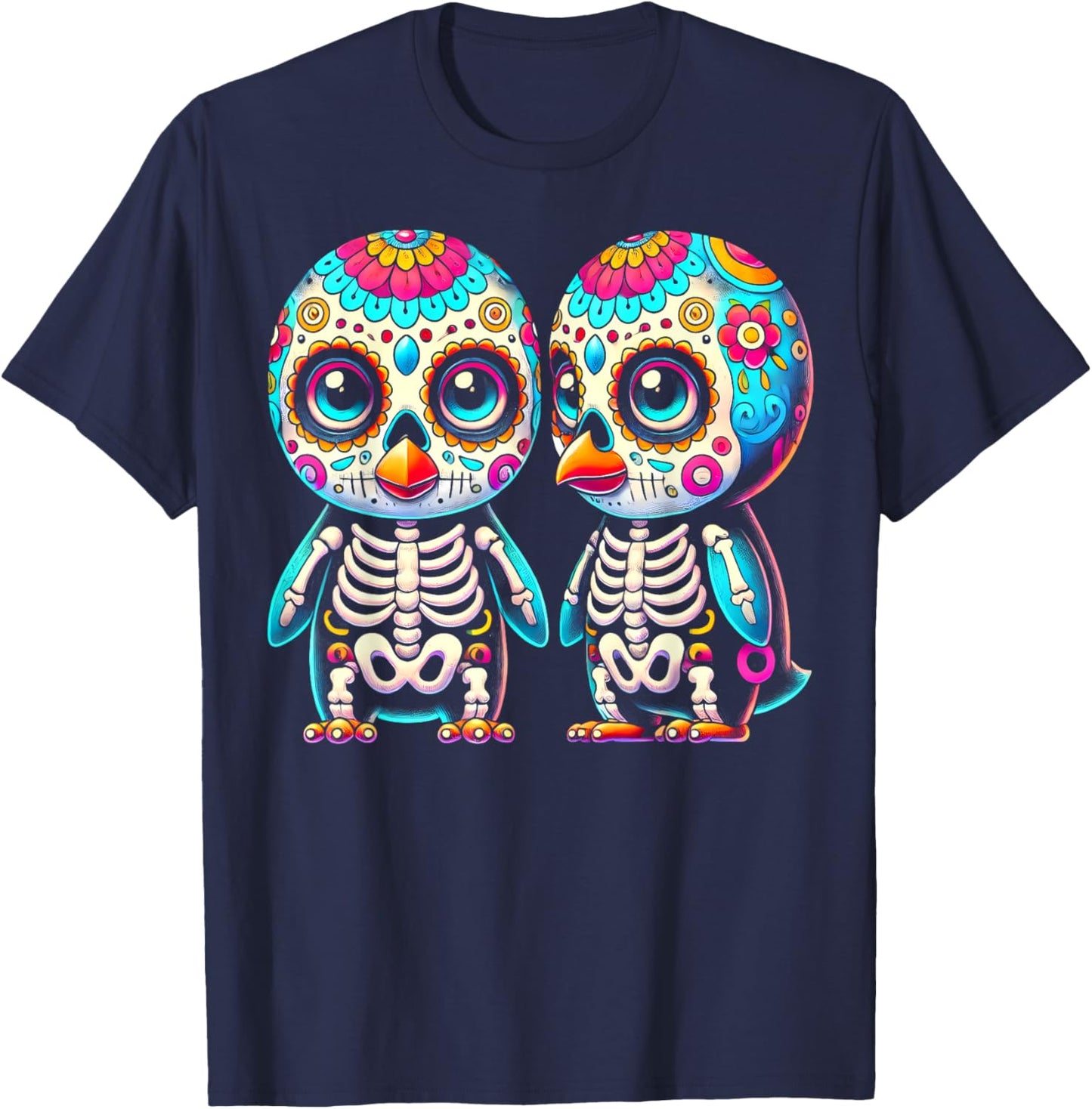 Adorable Día de Muertos Sugar Skull Penguin Day of the Dead T-Shirt - T-Shirt | Navy
