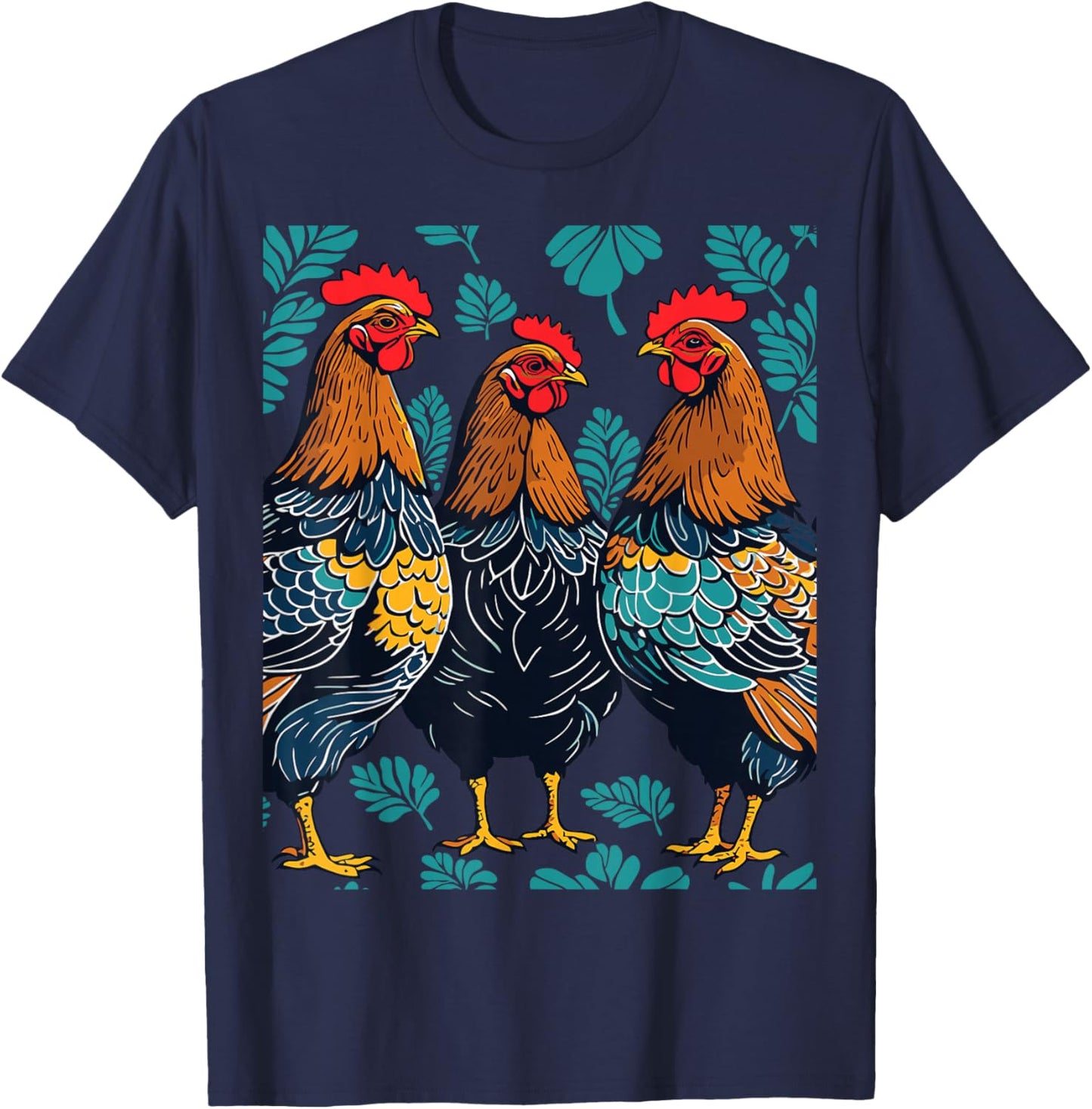 Three French Hens Cut-Out Stencil-Style T-Shirt - T-Shirt | Navy