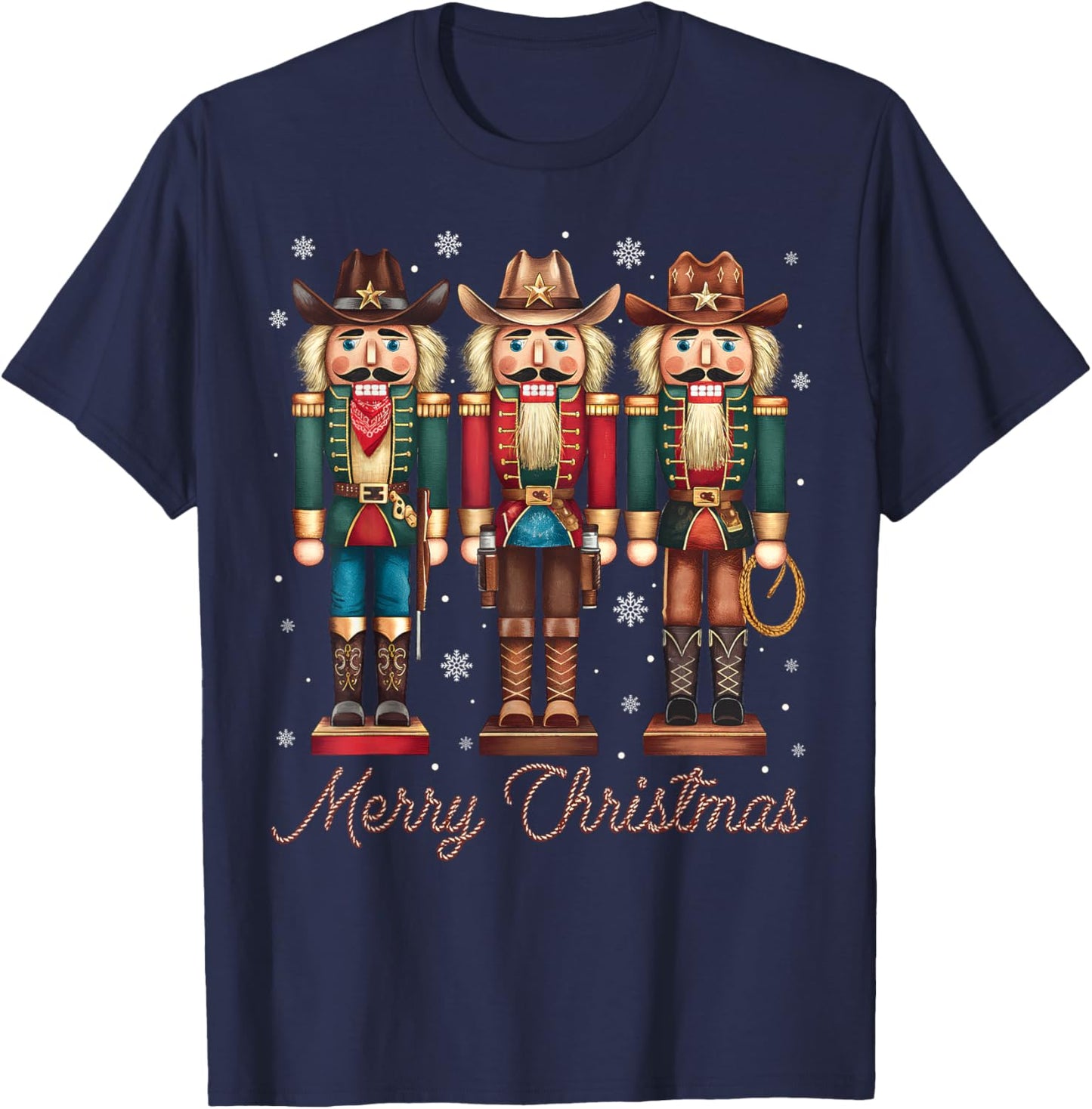 Howdy Nutcracker Merry Christmas Western Cowboy Cowgirl T-Shirt - T-Shirt | Navy