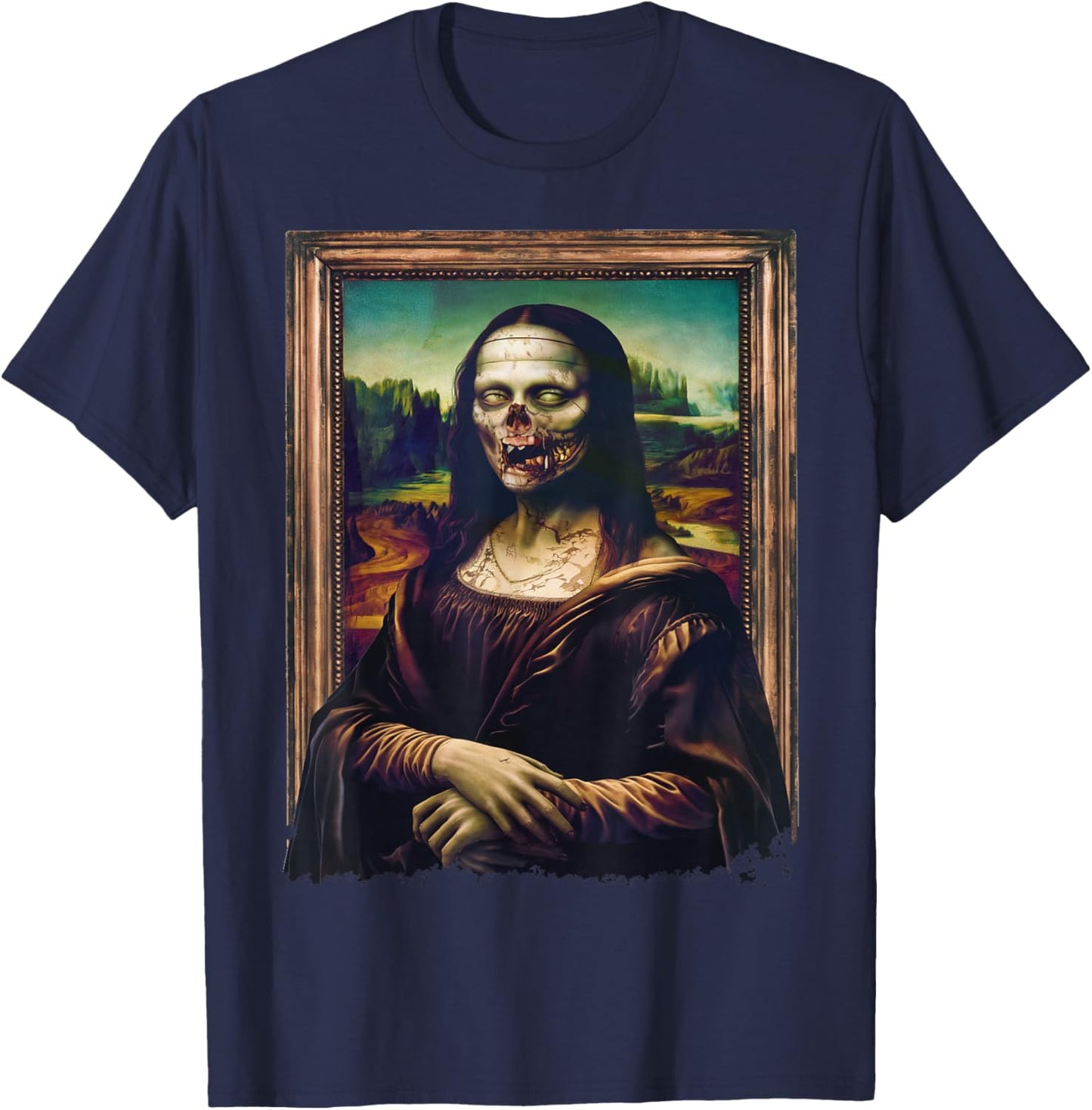 Mona Lisa Art Halloween Funny Zombie T-Shirt - T-Shirt | Navy