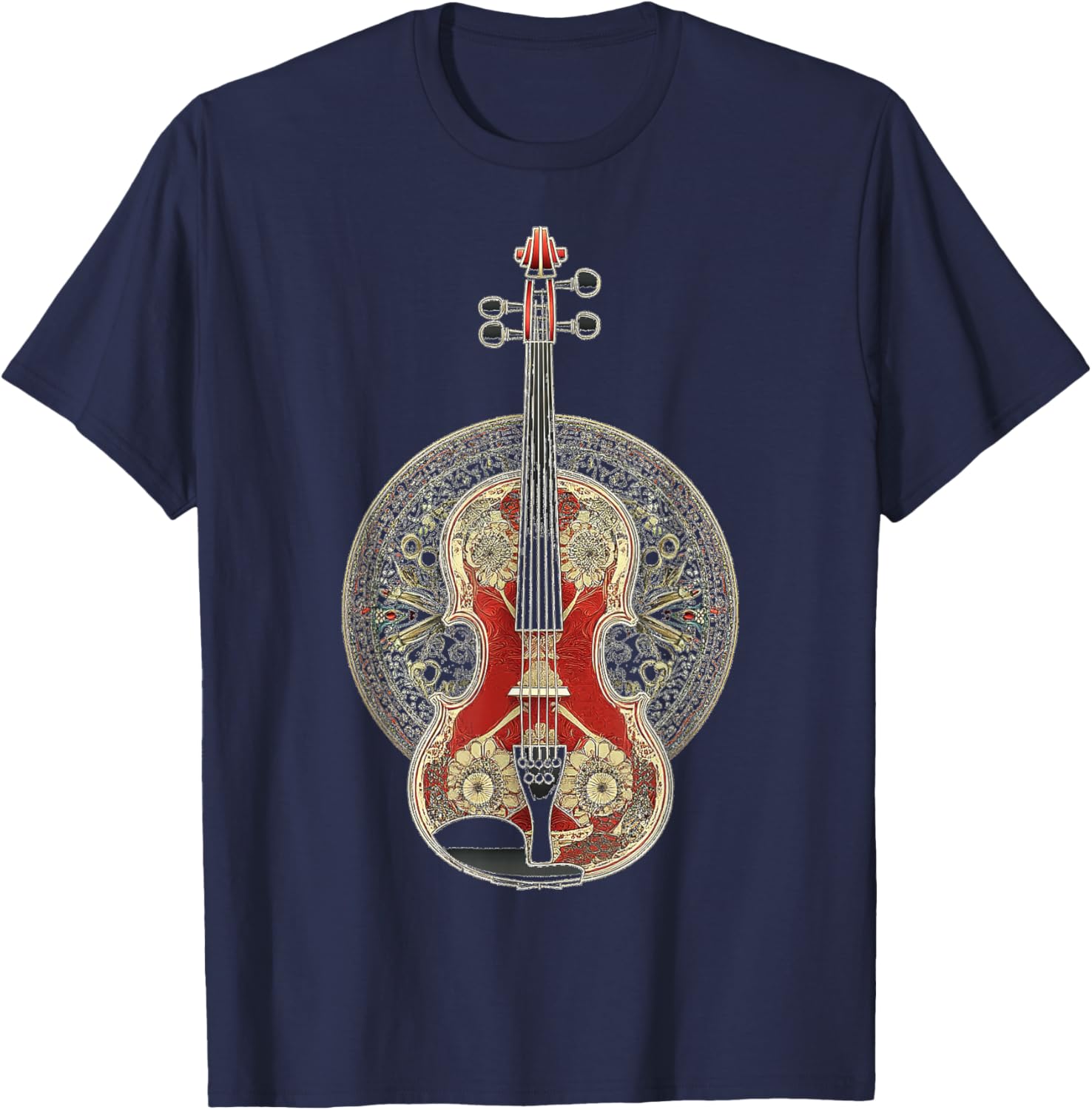 Violin Music Instrument Motif Art Violin T-Shirt - T-Shirt | Navy
