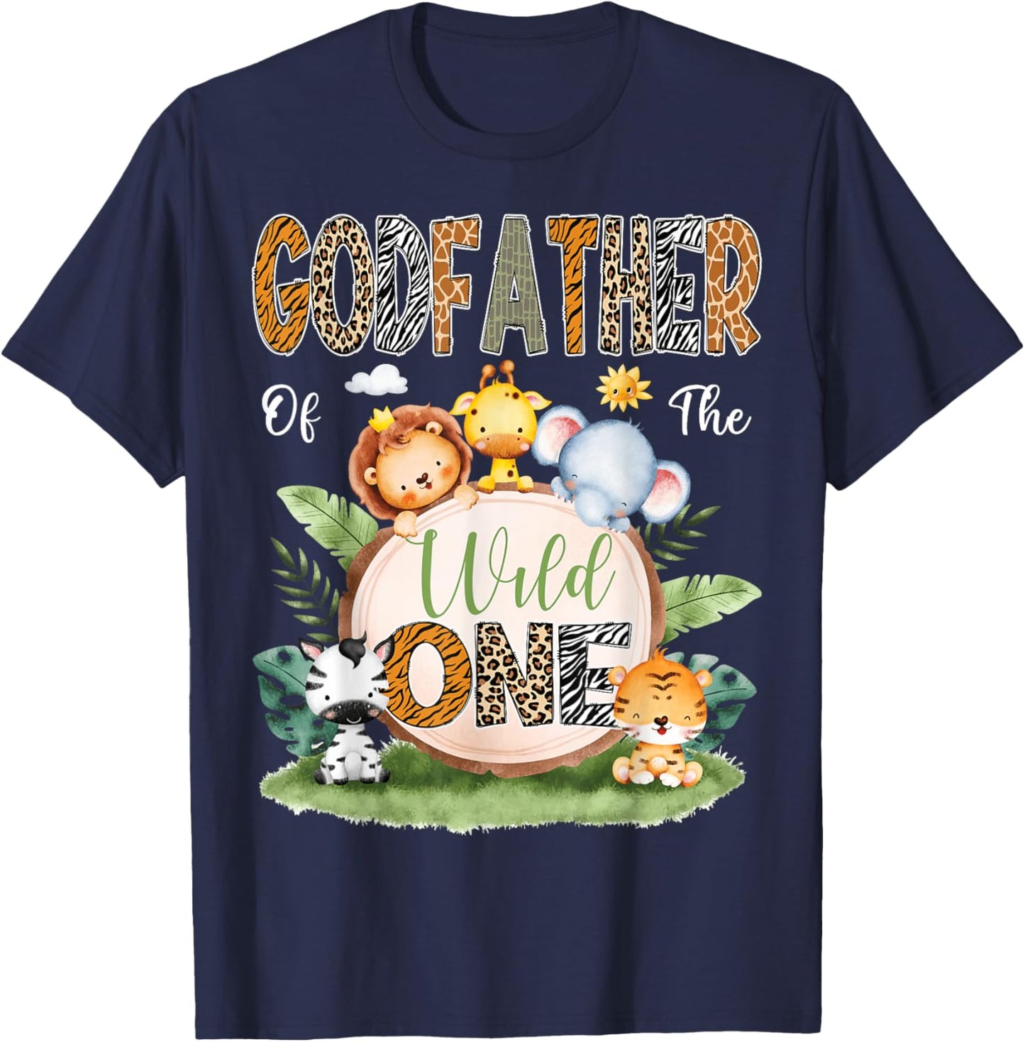 GodFather Of The Wild One 1St Birthday Kids Safari Jungle T-Shirt - T-Shirt | Navy