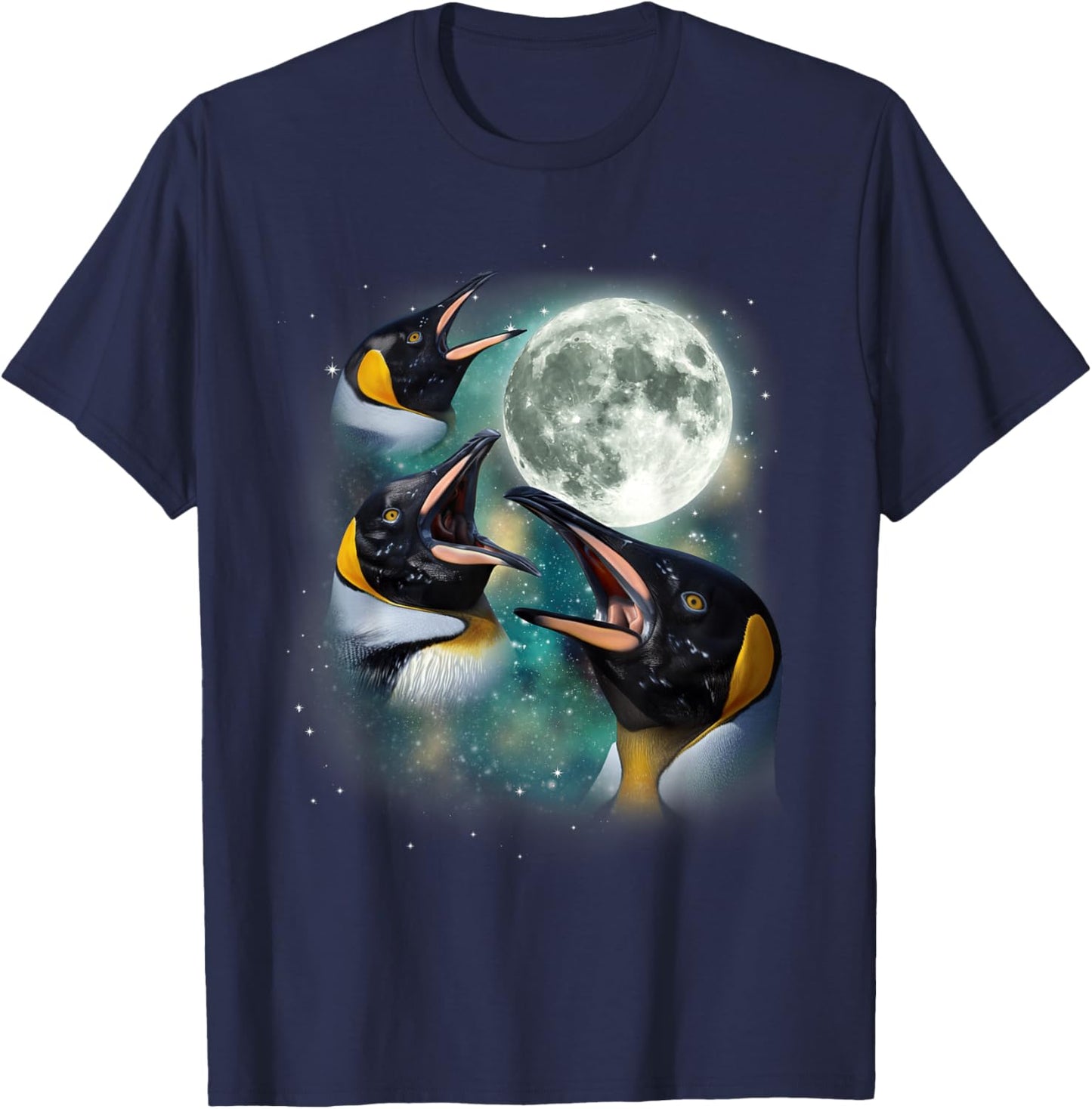 Three Penguin Moon | 3 Funny Antarctic Birds Howling Parody T-Shirt - T-Shirt | Navy
