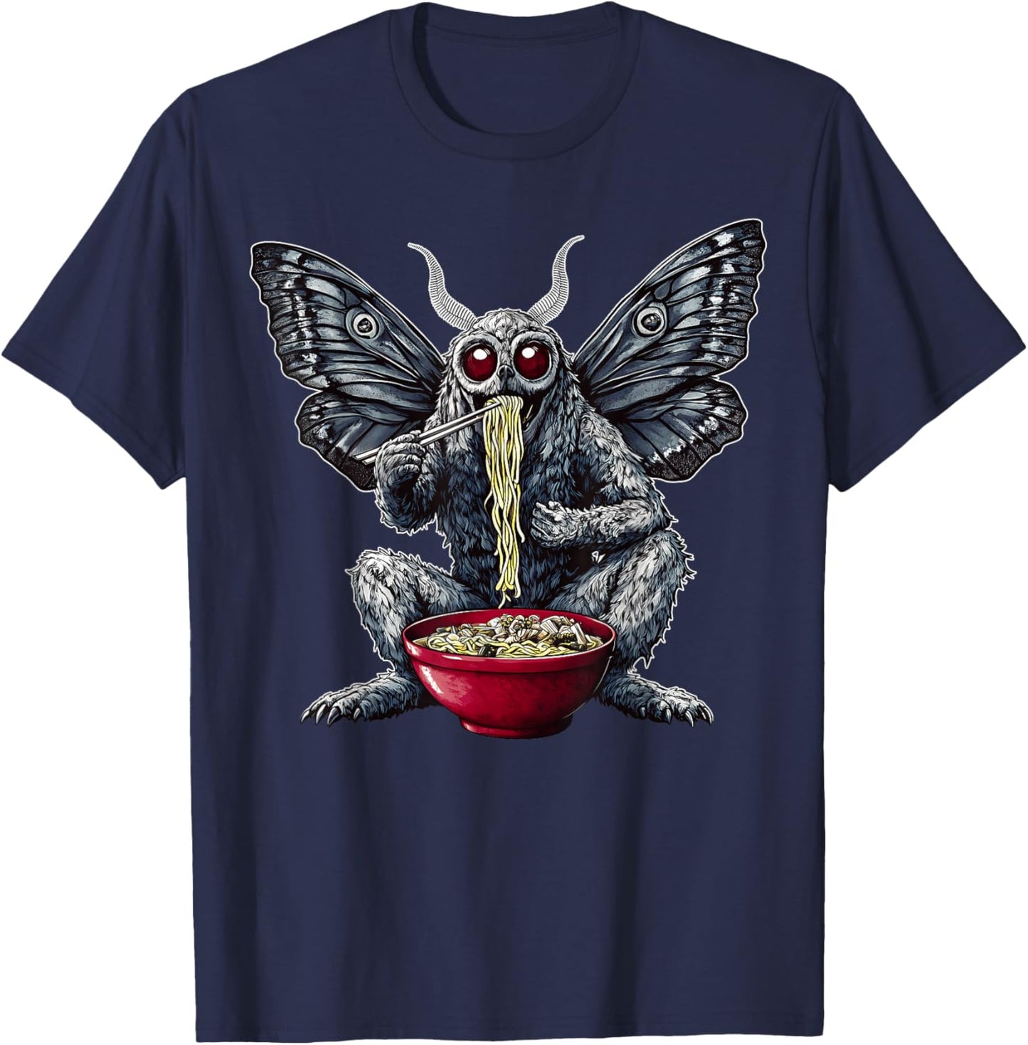 Mothman Cryptozoology Cryptid Ramen Japanese Noodles T-Shirt - T-Shirt | Navy