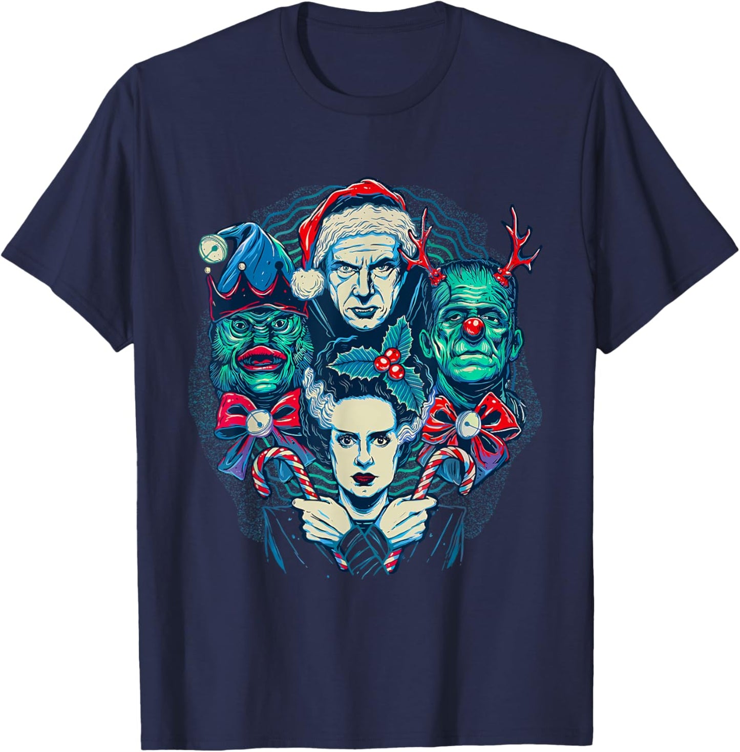 Vintage Funny Frankenstein Monsters Mash Spooky Christmas T-Shirt - T-Shirt | Navy
