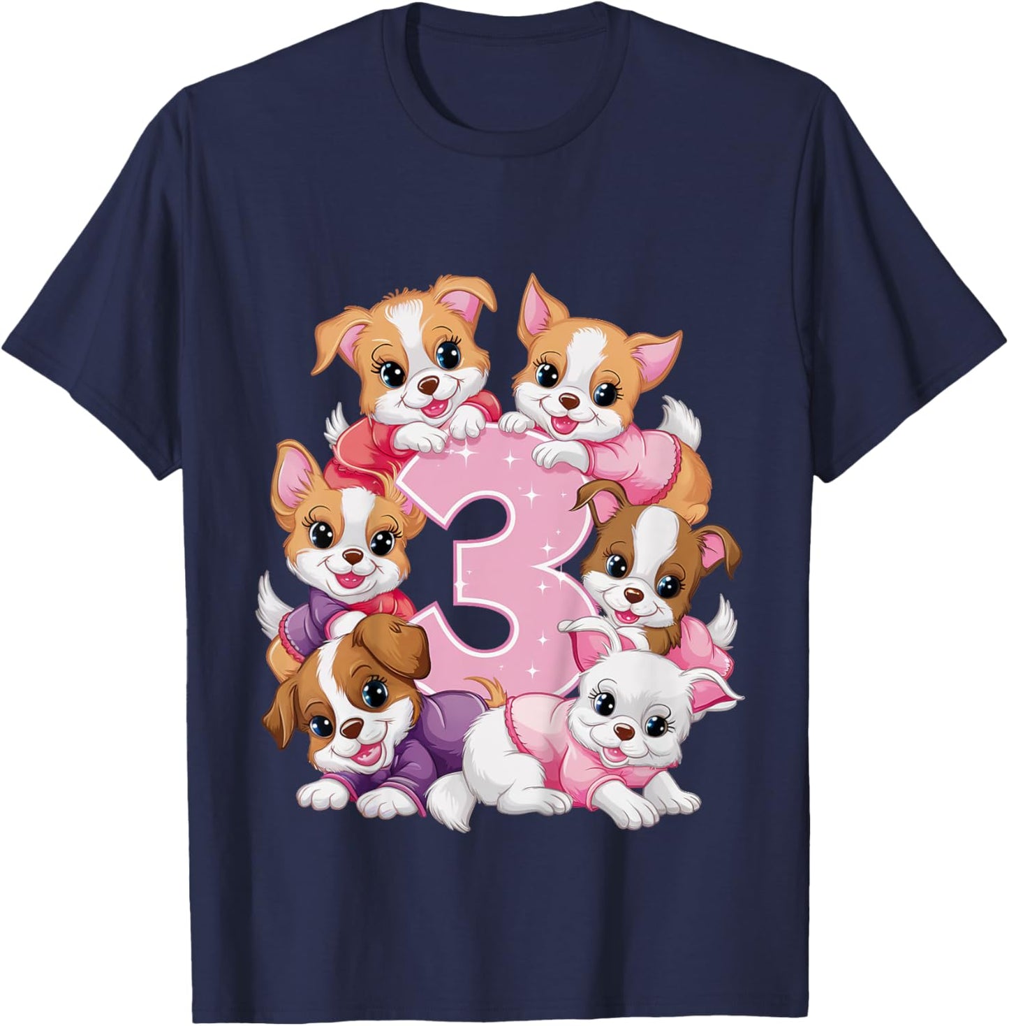 3rd Birthday Dog Birthday Shirt for Girls 3 Years Puppy T-Shirt - T-Shirt | Navy
