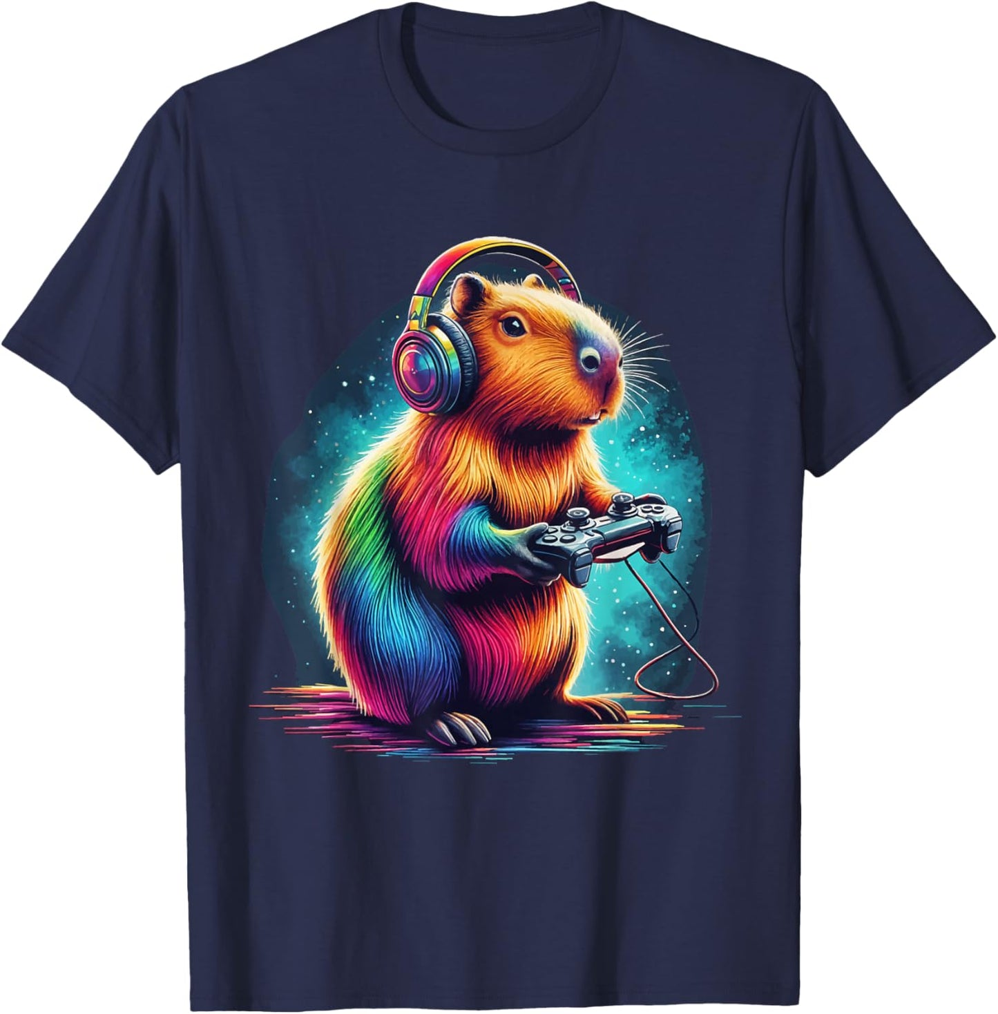 Capybara Gaming Shirt Video Game Colorful Capybara Gamer T-Shirt - T-Shirt | Navy