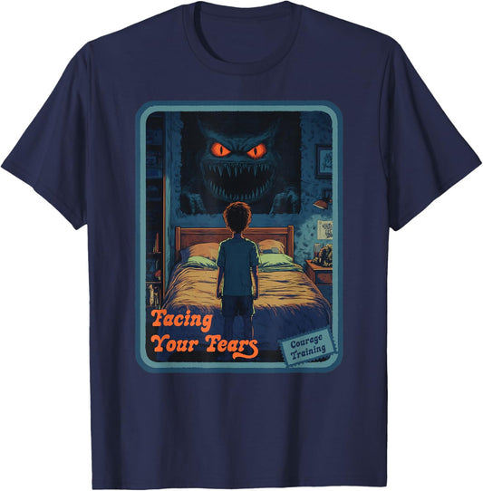 Vintage Horror Halloween Retro Survival Facing Your Fears T-Shirt - T-Shirt | Navy