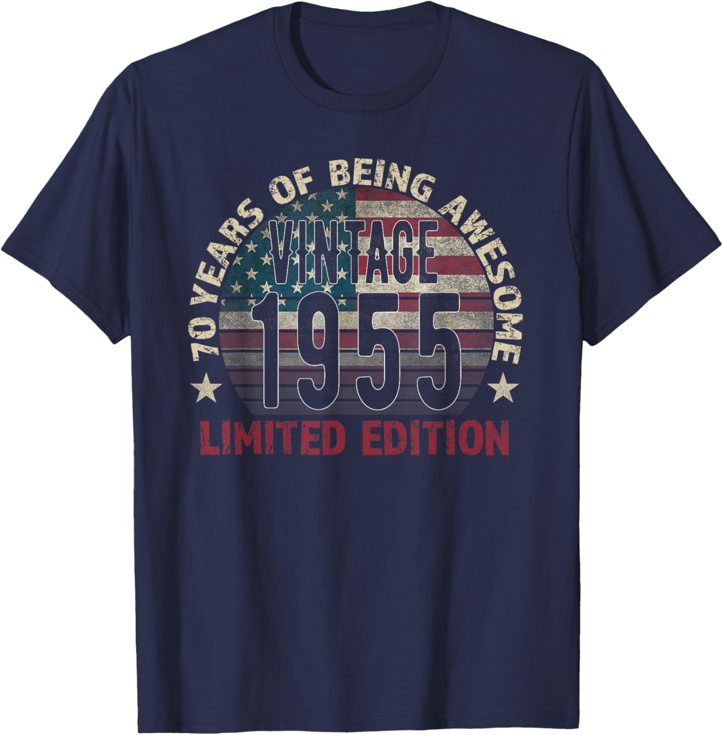 70th Birthday Gift Men Vintage Born 1955 Turning 70 Year Old T-Shirt - T-Shirt | Navy