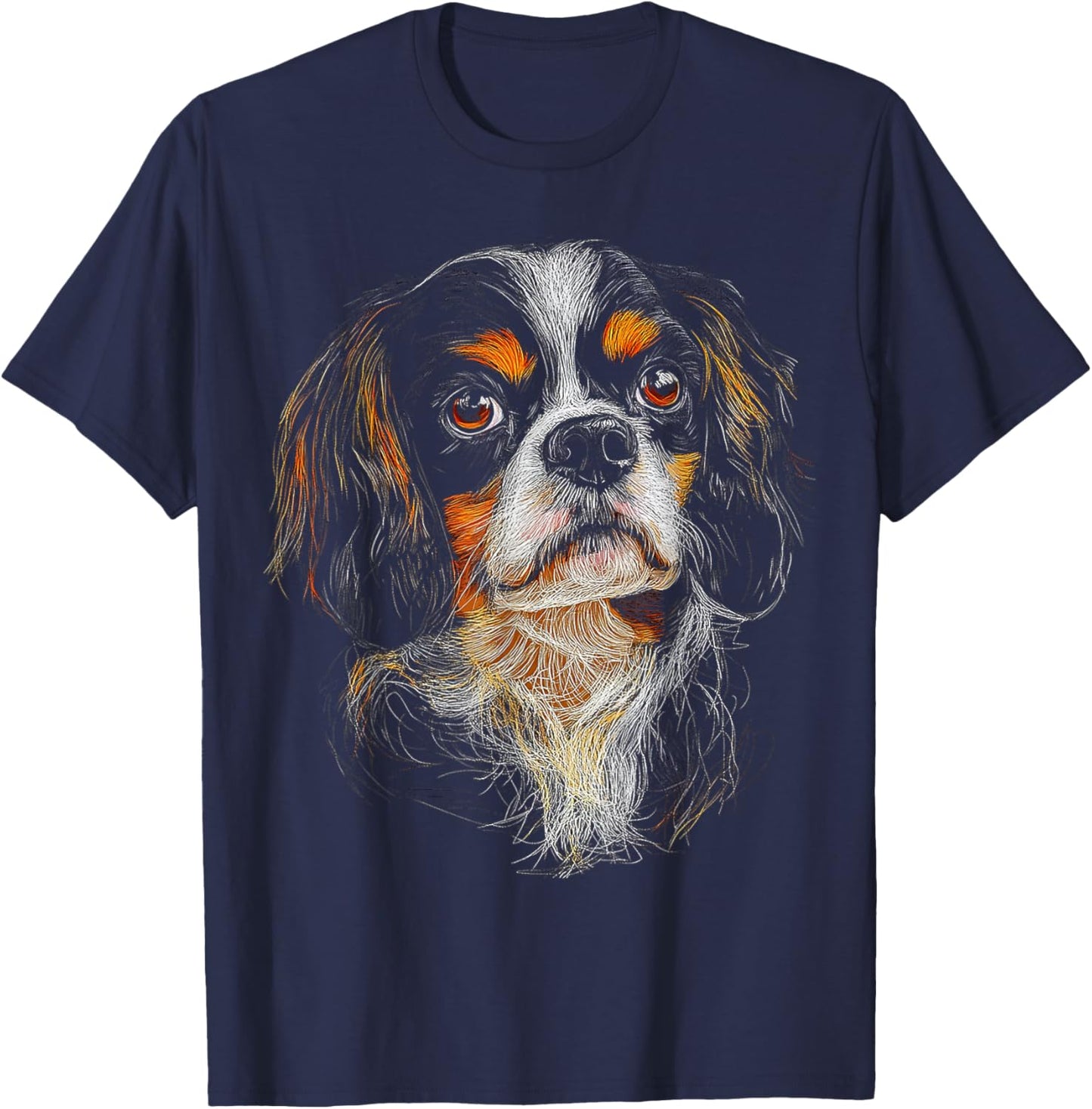 Cavalier King Charles Spaniel Dog Motif Pet Artwork Men Women Kids T-Shirt - T-Shirt | Navy