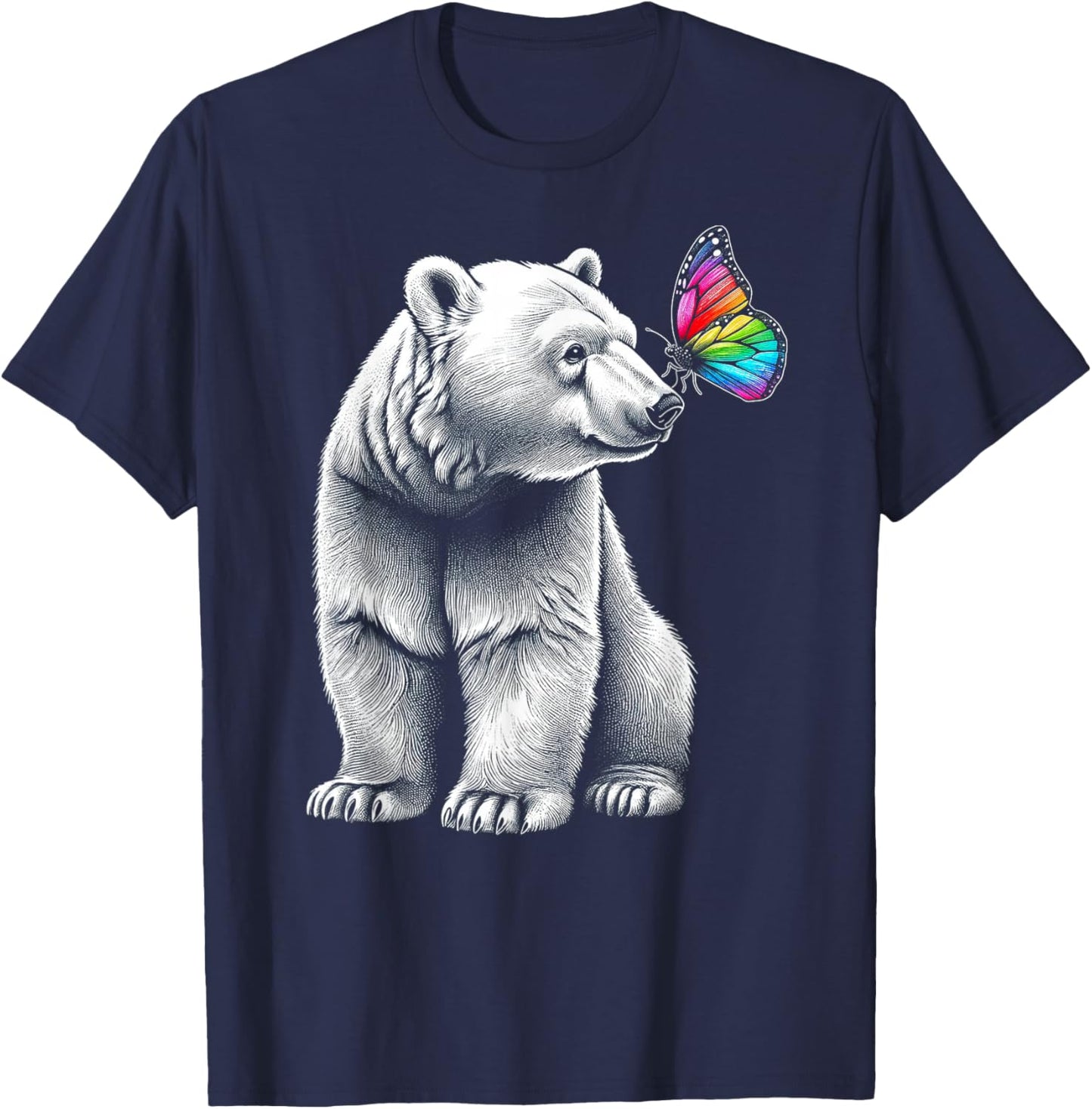Bear Baby Wildlife Colorful Butterfly Grizzly Bear Artwork T-Shirt - T-Shirt | Navy