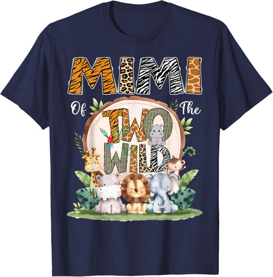 Mimi Of The Two Wild Animal Safari 2Nd Birthday Party T-Shirt - T-Shirt | Navy