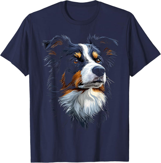 Border Collie Dog Motif Pet Artwork Border Collie Women Kids T-Shirt - T-Shirt | Navy