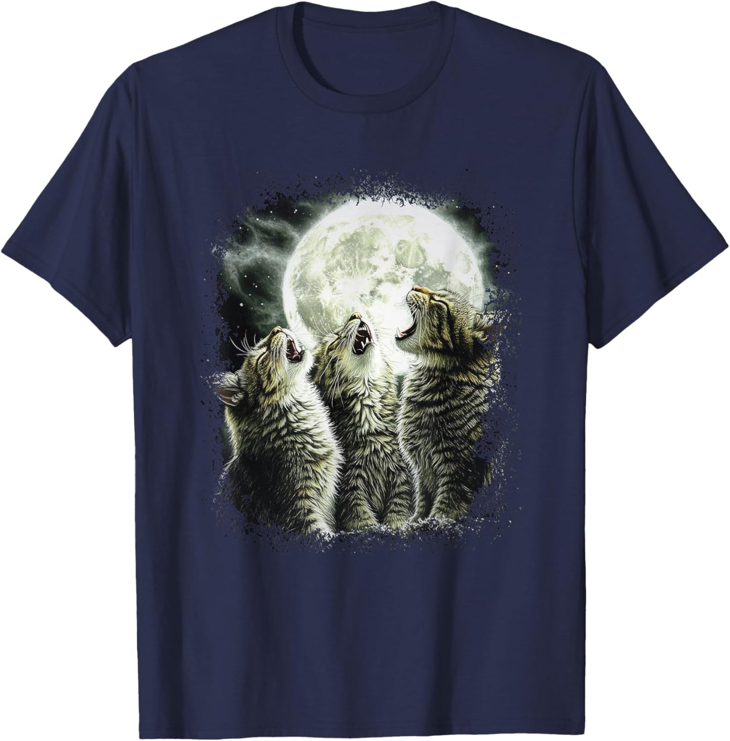 Funny Cats Howling At Moon T-Shirt - T-Shirt | Navy