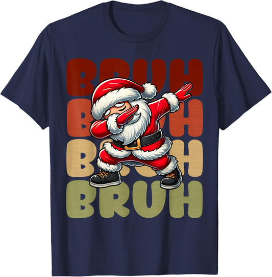 Bruh Christmas Funny Dabbing Santa Claus Kids Boys Xmas T-Shirt - T-Shirt | Navy