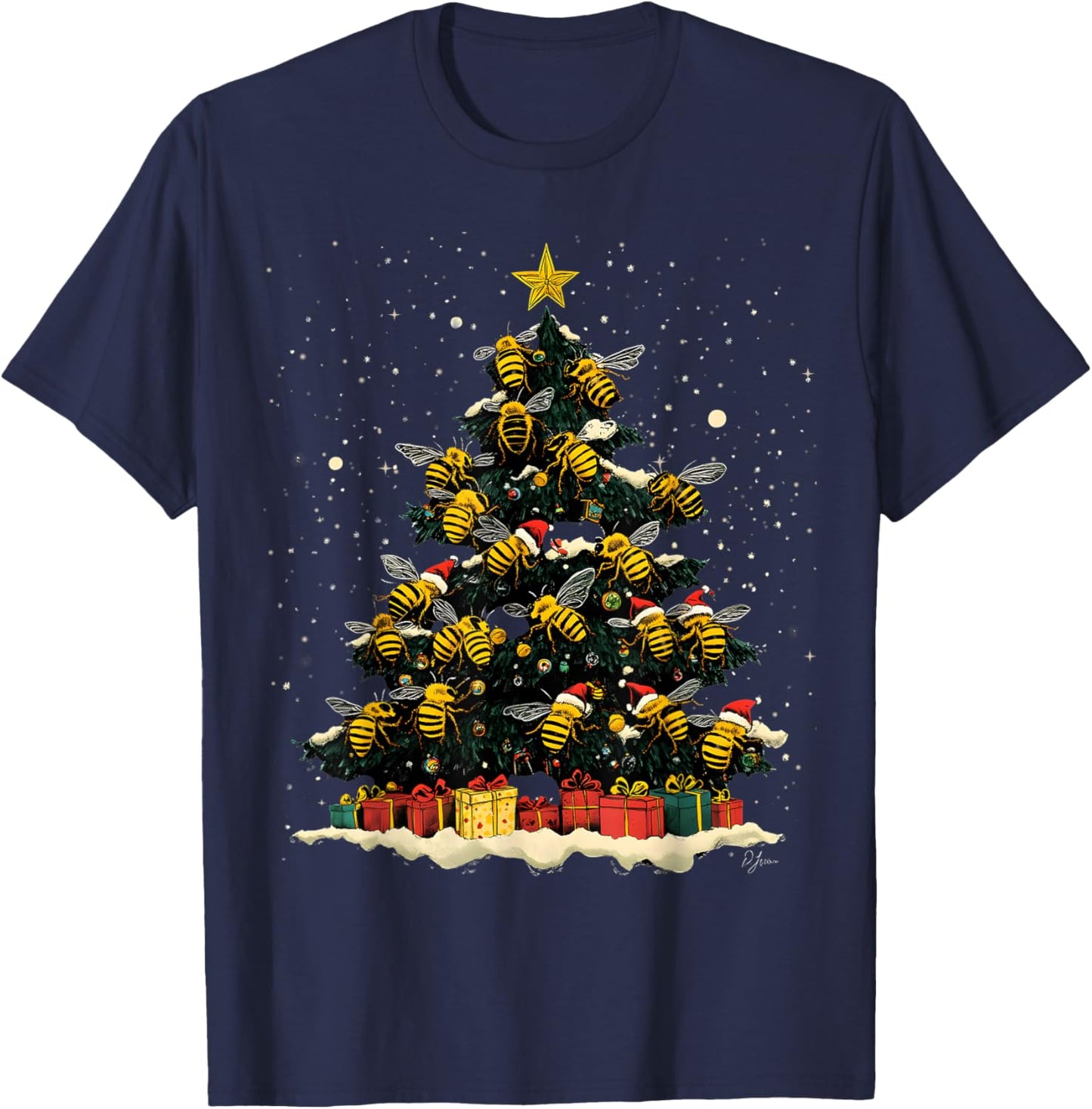 Bee Christmas Tree Ornament Decor Xmas T-Shirt - T-Shirt | Navy