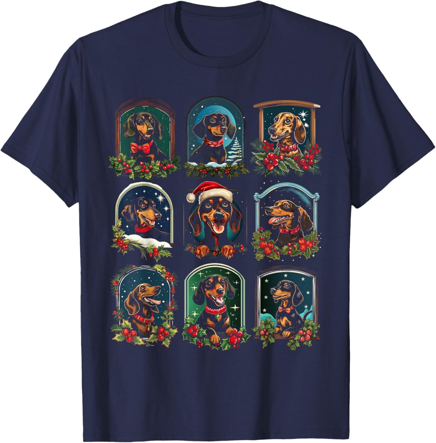 Vintage Christmas Dachshund T-Shirt - T-Shirt | Navy