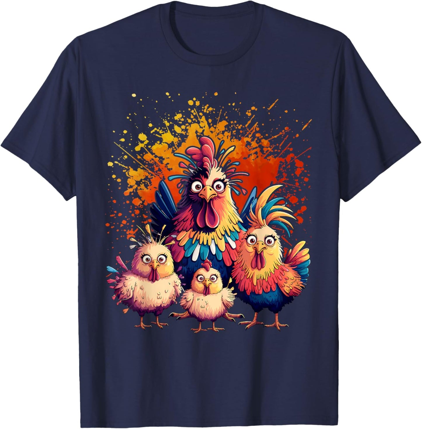 Colorful Funny Chicken Art T-Shirt - T-Shirt | Navy