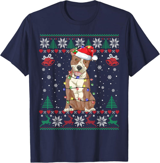 Pitbull Christmas Ugly Sweater Funny Dog Lover Xmas Women Girls Kids T-Shirt - T-Shirt | Navy